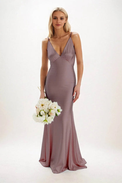 Sheath-Column Maxi Luxe Satin Bridesmaid Dress CB0839