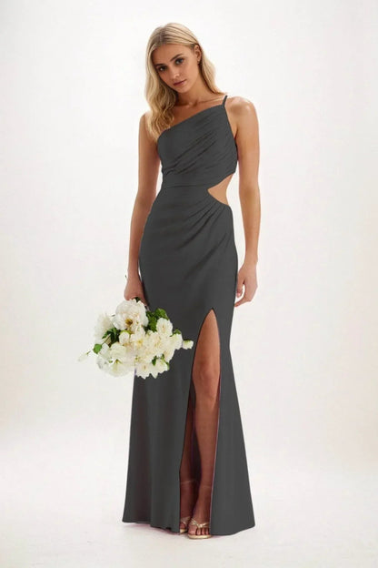 Sheath-Column Maxi Luxe Satin Bridesmaid Dress CB0842