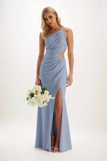 Sheath-Column Maxi Luxe Satin Bridesmaid Dress CB0842