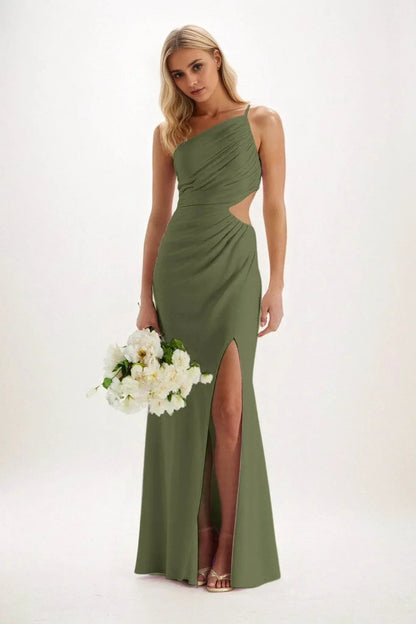 Sheath-Column Maxi Luxe Satin Bridesmaid Dress CB0842