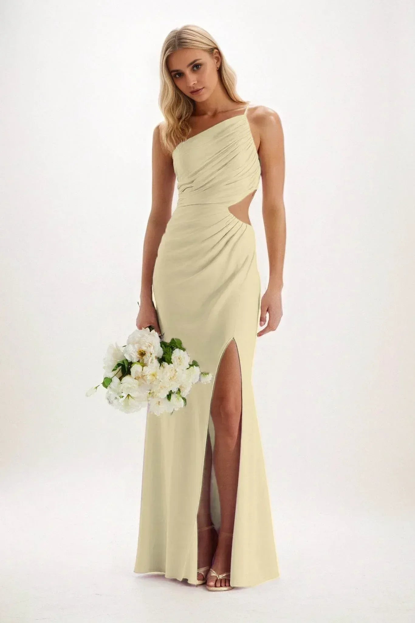 Sheath-Column Maxi Luxe Satin Bridesmaid Dress CB0842