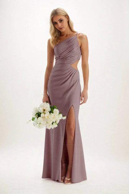 Sheath-Column Maxi Luxe Satin Bridesmaid Dress CB0842