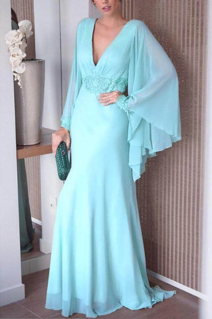 Sheath-Column Sweep-Brush Train Chiffon Mother Dress CM0077