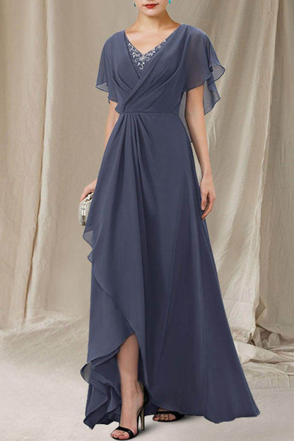 A-Line Sweep-Brush Train Chiffon Mother Dress CM0080