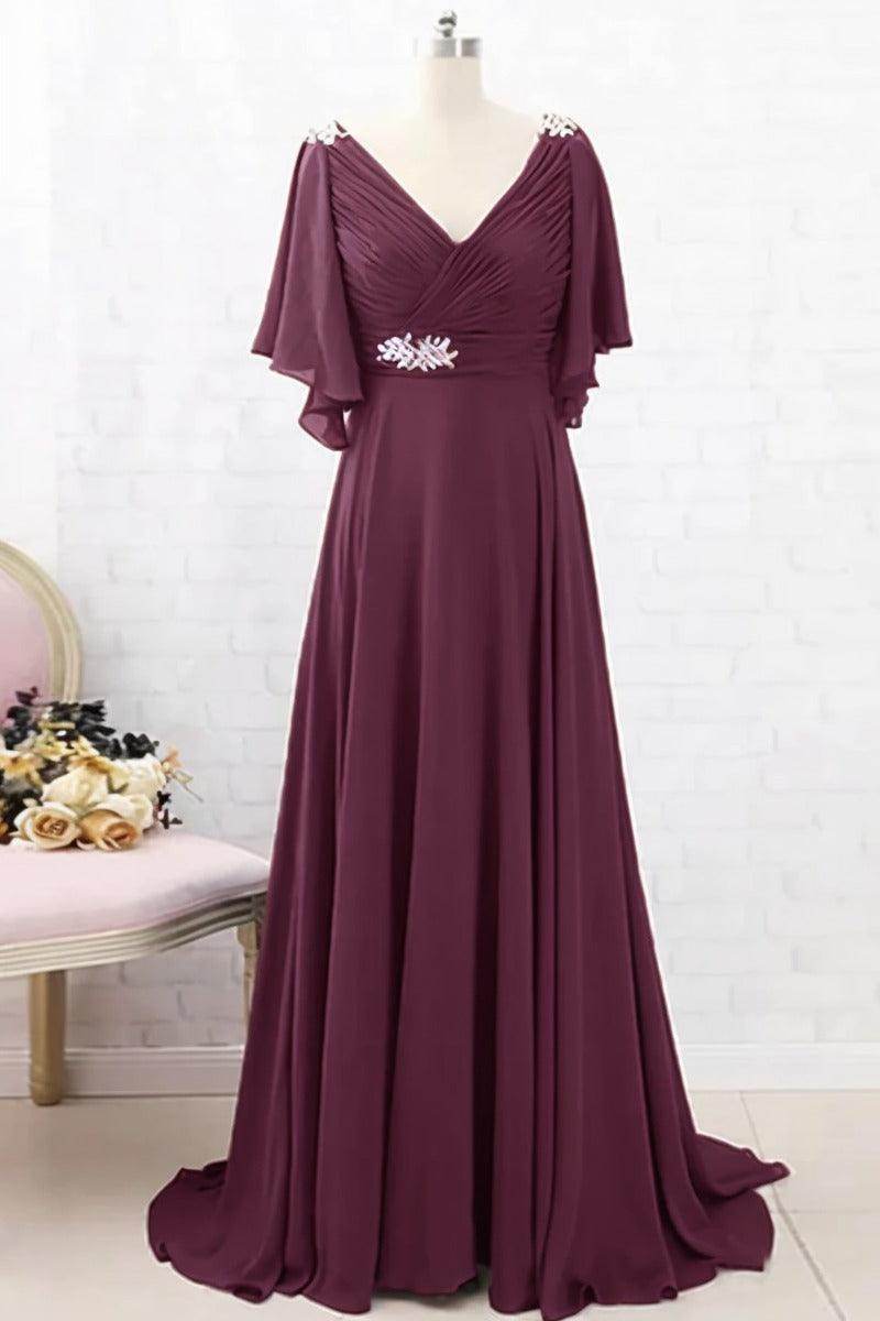 A-Line Sweep-Brush Train Chiffon Mother Dress CM0082