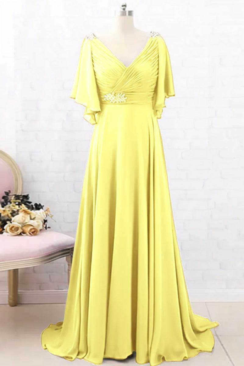 A-Line Sweep-Brush Train Chiffon Mother Dress CM0082