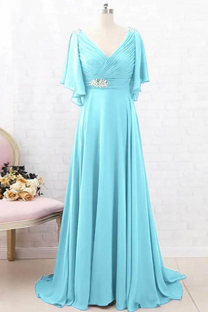 A-Line Sweep-Brush Train Chiffon Mother Dress CM0082