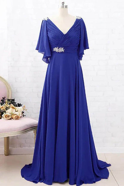 A-Line Sweep-Brush Train Chiffon Mother Dress CM0082