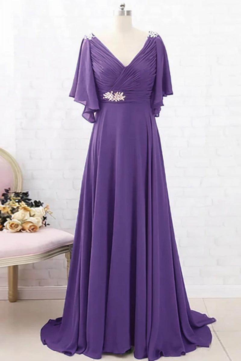 A-Line Sweep-Brush Train Chiffon Mother Dress CM0082
