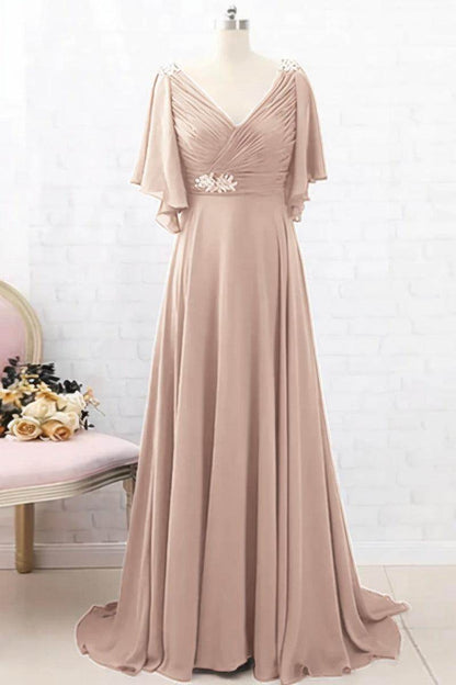 A-Line Sweep-Brush Train Chiffon Mother Dress CM0082