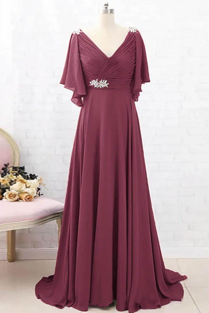A-Line Sweep-Brush Train Chiffon Mother Dress CM0082