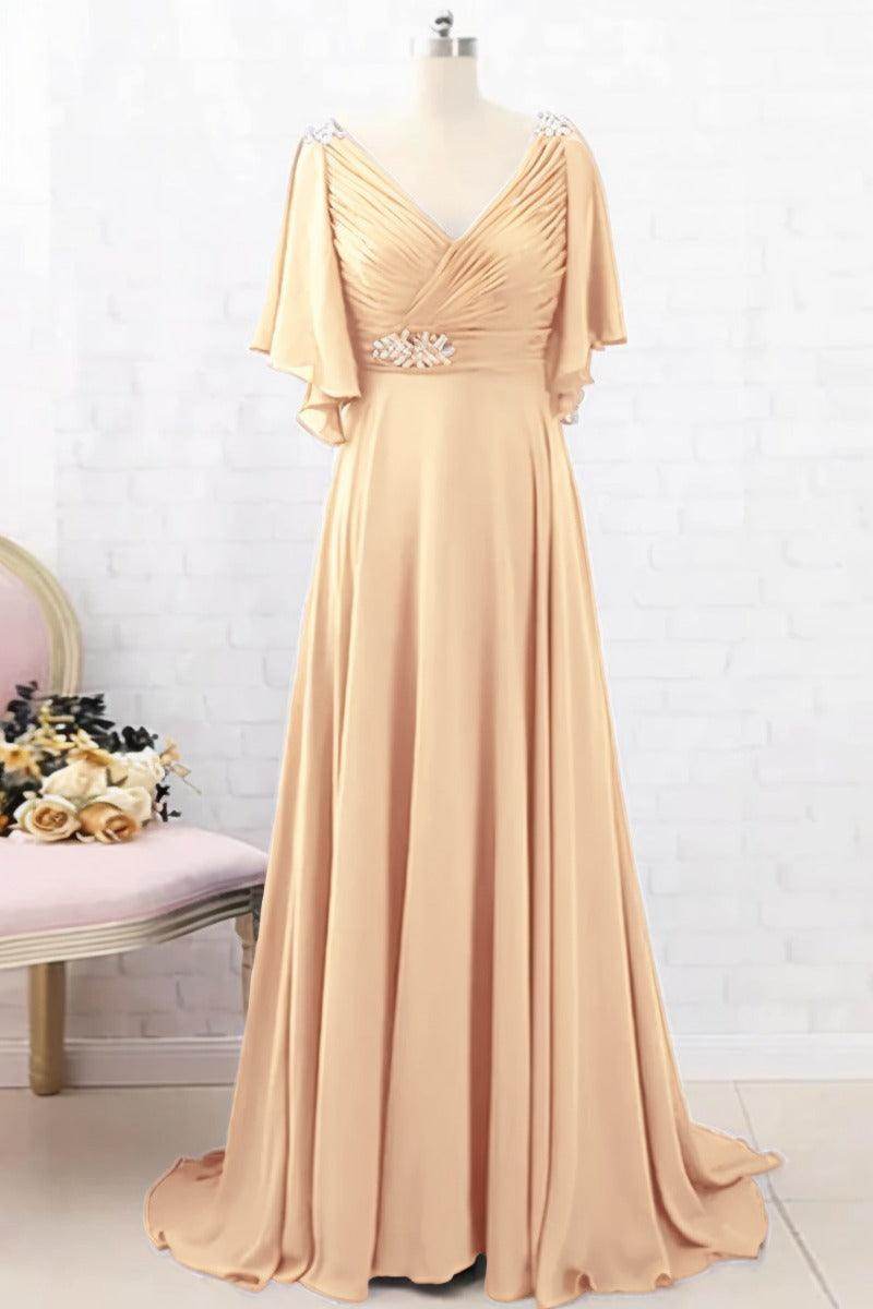 A-Line Sweep-Brush Train Chiffon Mother Dress CM0082