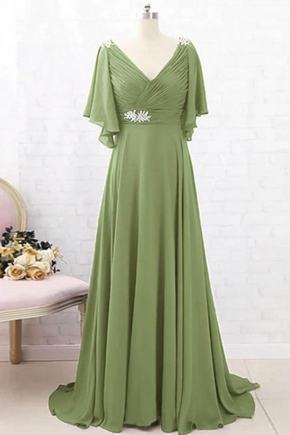A-Line Sweep-Brush Train Chiffon Mother Dress CM0082