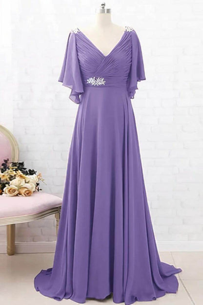 A-Line Sweep-Brush Train Chiffon Mother Dress CM0082