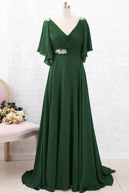 A-Line Sweep-Brush Train Chiffon Mother Dress CM0082