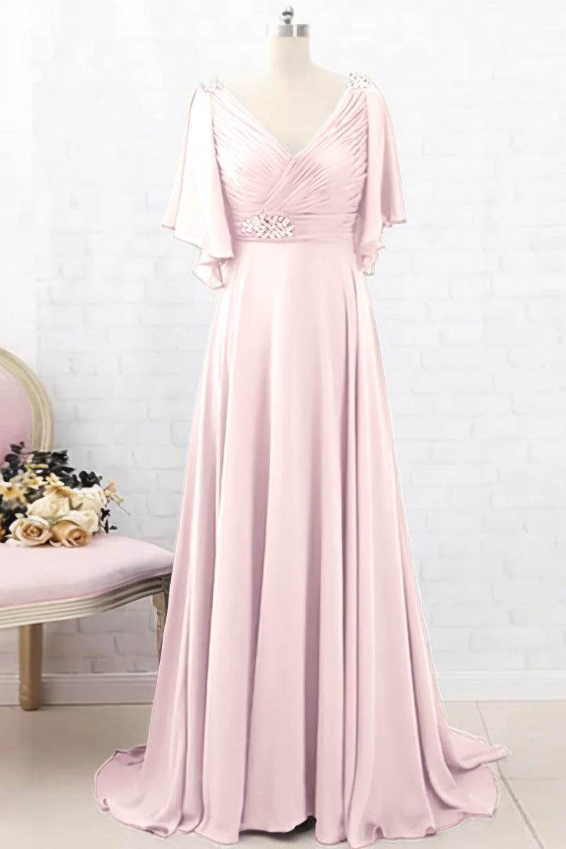 A-Line Sweep-Brush Train Chiffon Mother Dress CM0082