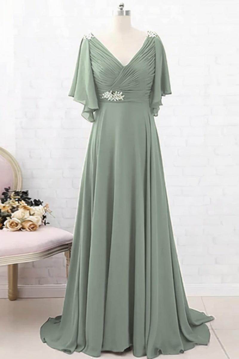 A-Line Sweep-Brush Train Chiffon Mother Dress CM0082