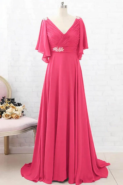 A-Line Sweep-Brush Train Chiffon Mother Dress CM0082