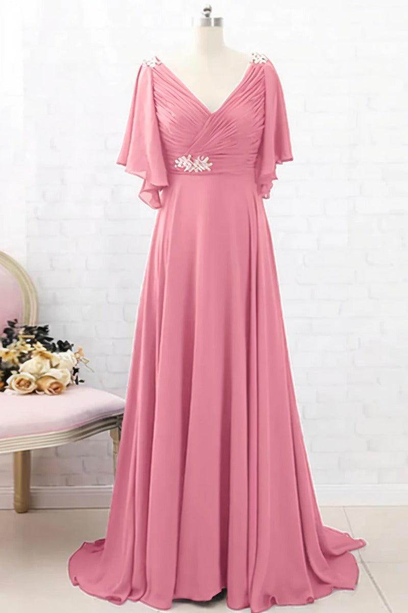 A-Line Sweep-Brush Train Chiffon Mother Dress CM0082