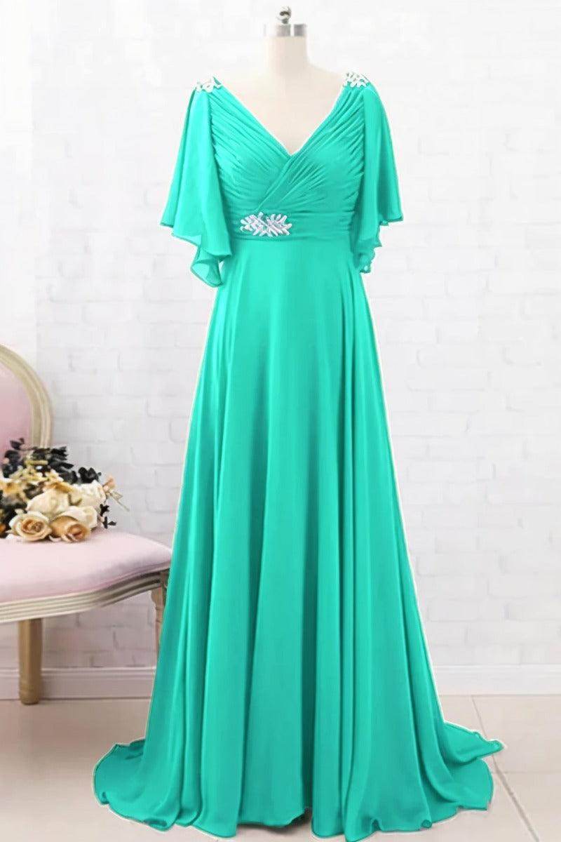 A-Line Sweep-Brush Train Chiffon Mother Dress CM0082
