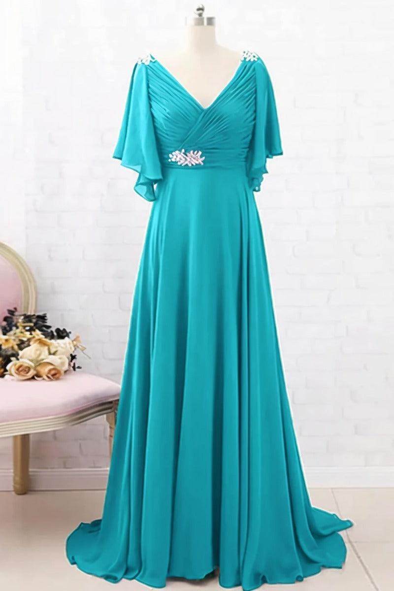 A-Line Sweep-Brush Train Chiffon Mother Dress CM0082