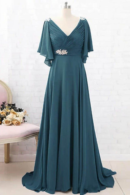 A-Line Sweep-Brush Train Chiffon Mother Dress CM0082