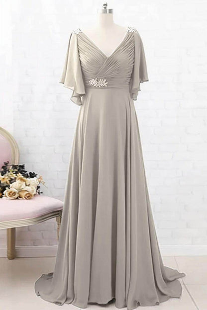 A-Line Sweep-Brush Train Chiffon Mother Dress CM0082