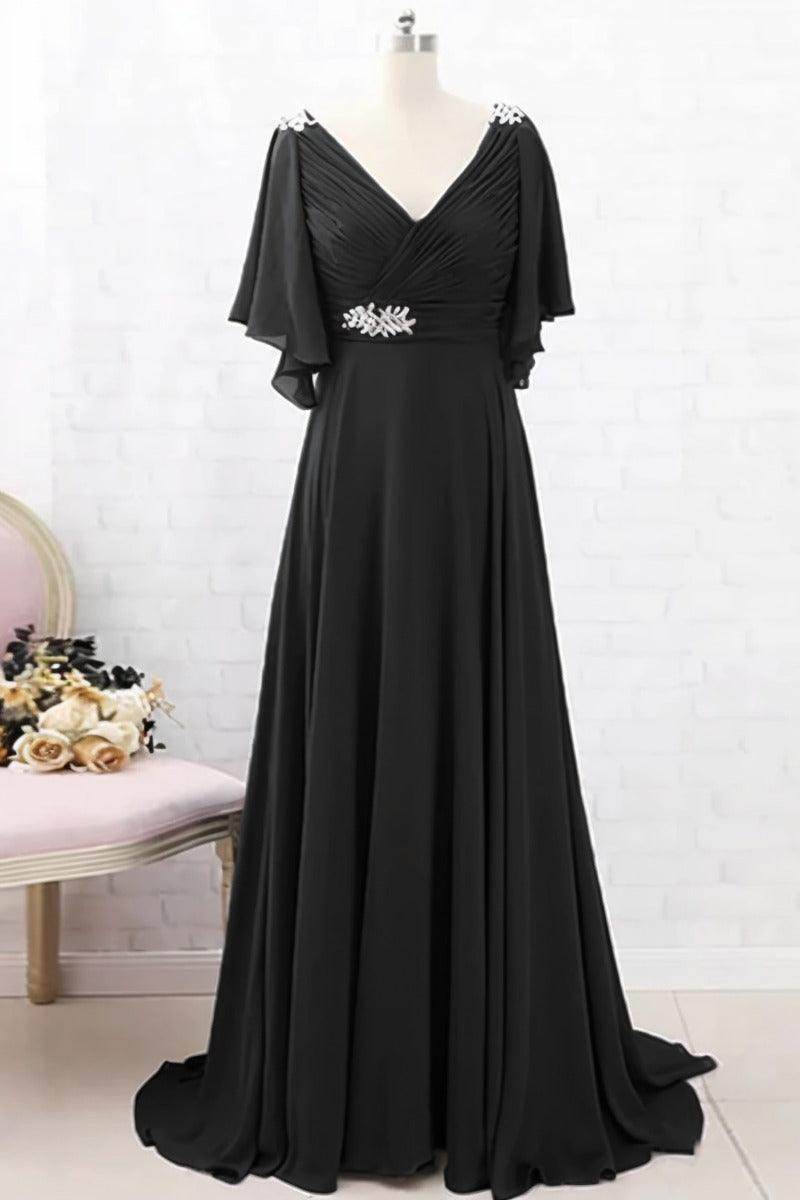 A-Line Sweep-Brush Train Chiffon Mother Dress CM0082