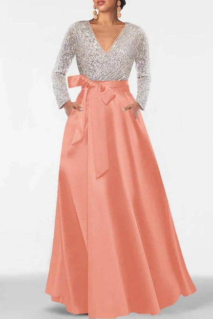 A Line V Neck Long Sleeves Sequins Mother Of The Bride Dresses CM0334