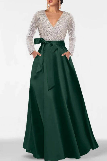 A Line V Neck Long Sleeves Sequins Mother Of The Bride Dresses CM0334