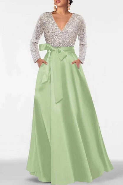 A Line V Neck Long Sleeves Sequins Mother Of The Bride Dresses CM0334