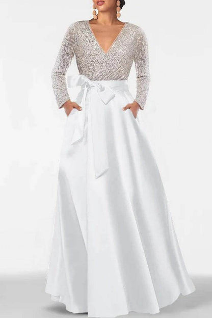 A Line V Neck Long Sleeves Sequins Mother Of The Bride Dresses CM0334