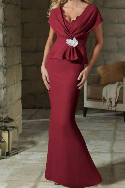 Sheath Column V Neck Mother of the Bride Dresses with Belt CM0346
