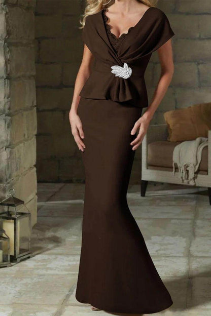 Sheath Column V Neck Mother of the Bride Dresses with Belt CM0346