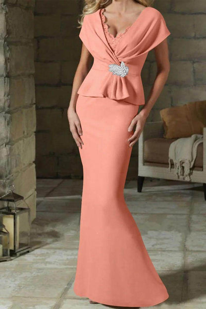 Sheath Column V Neck Mother of the Bride Dresses with Belt CM0346