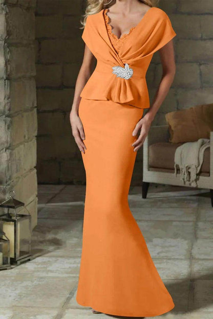 Sheath Column V Neck Mother of the Bride Dresses with Belt CM0346