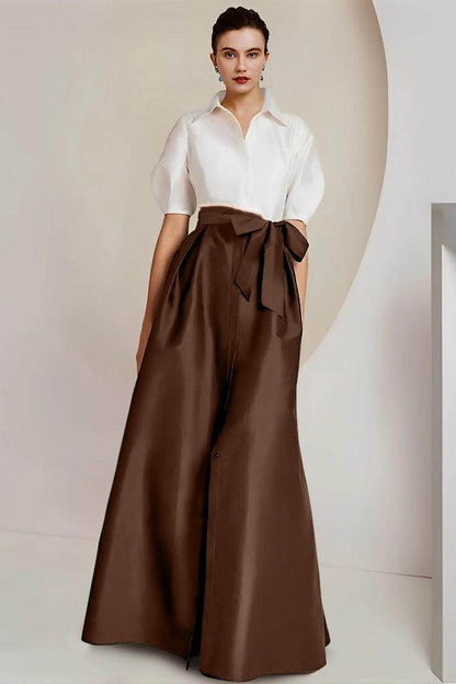 A Line Shirt Collar Short Sleeves Floor Length 2 pieces Mother Dresses CM0347