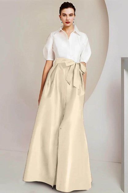 A Line Shirt Collar Short Sleeves Floor Length 2 pieces Mother Dresses CM0347