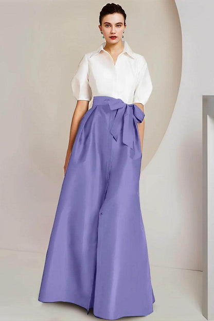 A Line Shirt Collar Short Sleeves Floor Length 2 pieces Mother Dresses CM0347