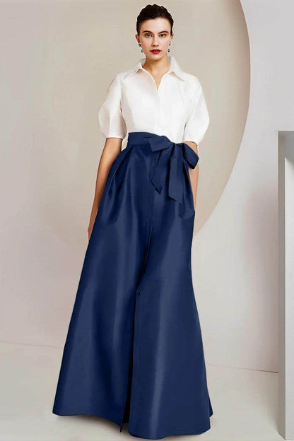 A Line Shirt Collar Short Sleeves Floor Length 2 pieces Mother Dresses CM0347