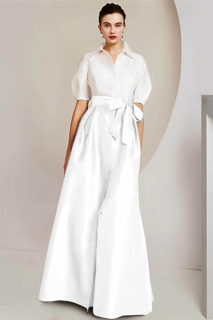 A Line Shirt Collar Short Sleeves Floor Length 2 pieces Mother Dresses CM0347