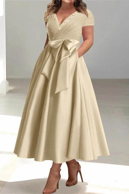 A Line V Neck Mother of the Bride Dresses with Pockets CM0350