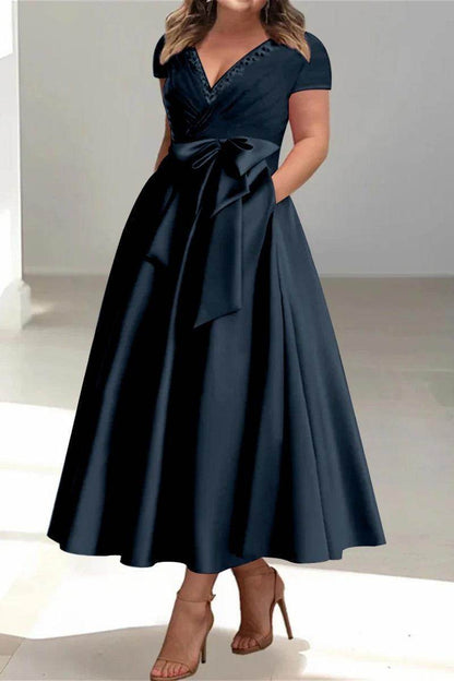 A Line V Neck Mother of the Bride Dresses with Pockets CM0350