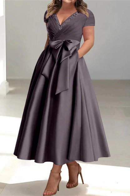 A Line V Neck Mother of the Bride Dresses with Pockets CM0350