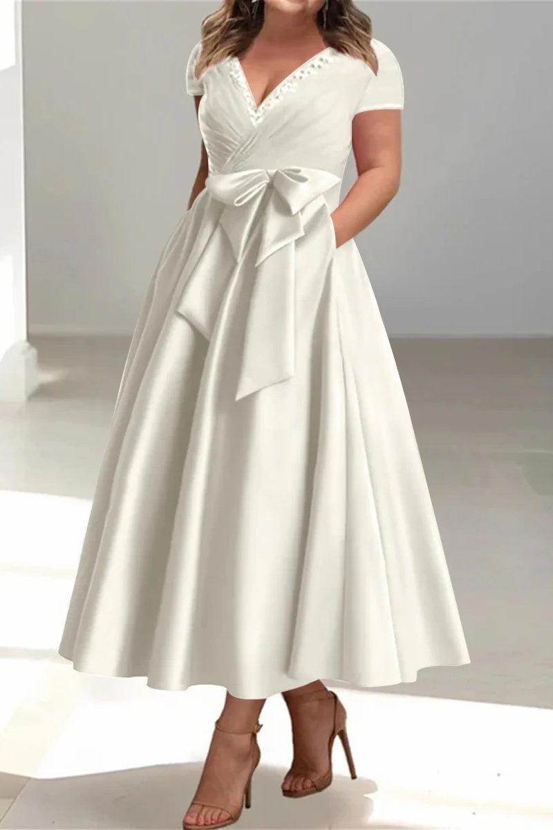A Line V Neck Mother of the Bride Dresses with Pockets CM0350
