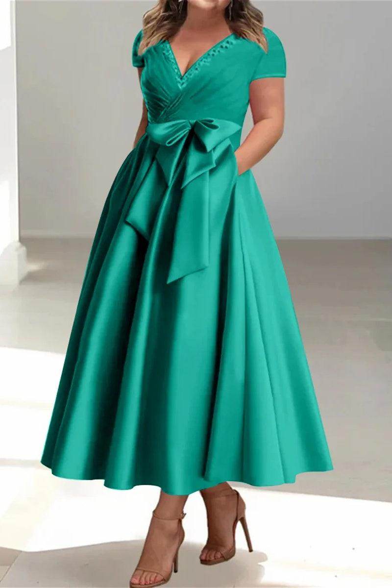 A Line V Neck Mother of the Bride Dresses with Pockets CM0350