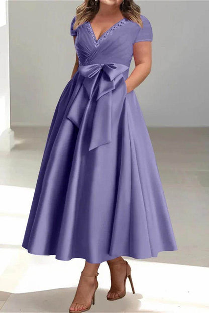 A Line V Neck Mother of the Bride Dresses with Pockets CM0350