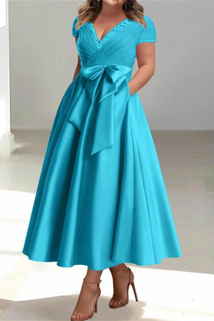 A Line V Neck Mother of the Bride Dresses with Pockets CM0350