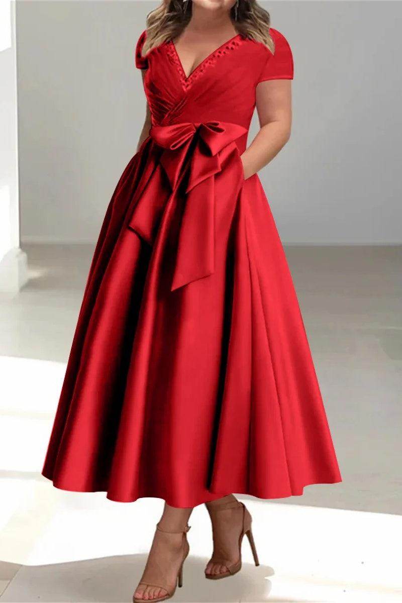 A Line V Neck Mother of the Bride Dresses with Pockets CM0350