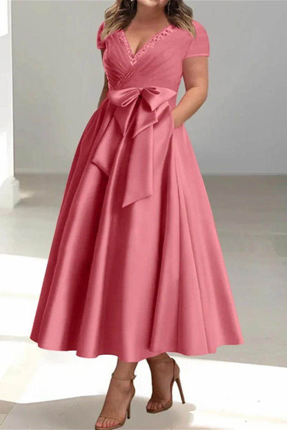 A Line V Neck Mother of the Bride Dresses with Pockets CM0350